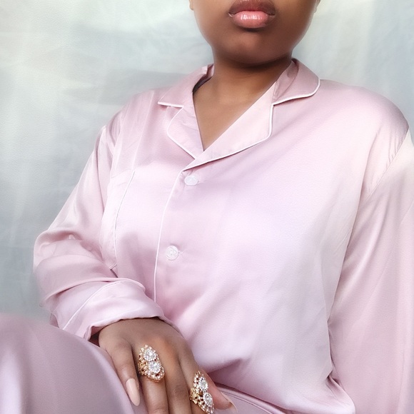 Ballerina Pink Satin Pajamas Top And Bottom - Picture 2 of 7